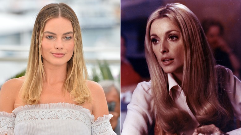 Margot Robbie at the 2019 Cannes Film Festival & Sharon Tate on the set of a movie in 1967