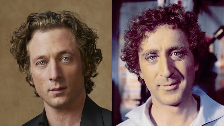 Side-by-side images of Jeremy Allen White and Gene Wilder with close-lipped smiles