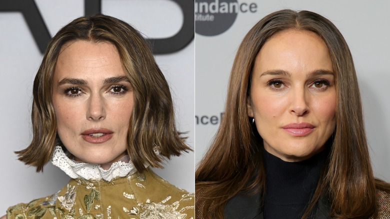Side-by-side images of Keira Knightley and Natalie Portman looking straight into the camera
