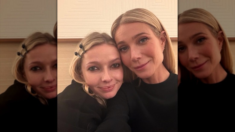 Gwyneth Paltrow and daughter Apple Martin wearing black shirts in an Instagram selfie.