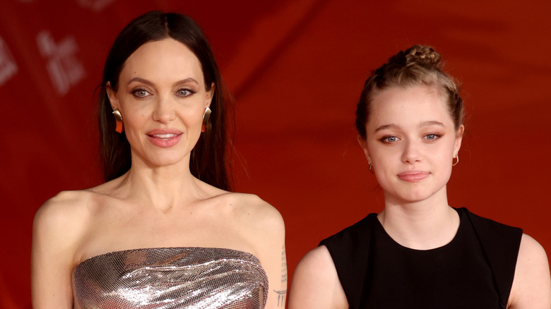 Angelina Jolie and daughter Shiloh Jolie Pitt attending the red carpet event for "Eternals" in 2021