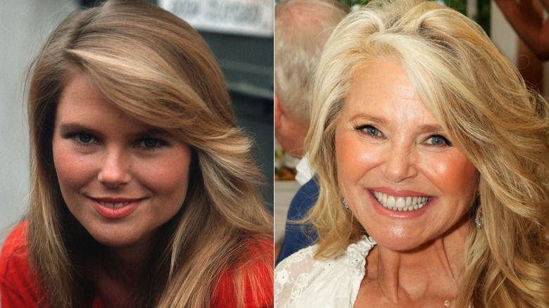 Split screen of younger and older Christie Brinkley