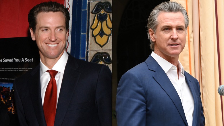 Split image of Gavin Newsom back in the day and now