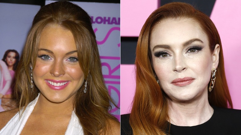 Split-screen of Lindsay Lohan in 2004 and 2024