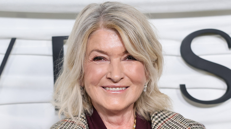 Martha Stewart standing in front of a white background