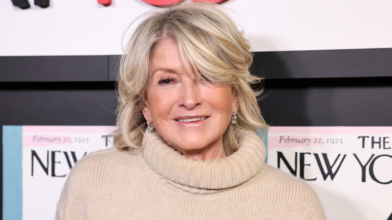 Martha Stewart wearing a white turtleneck