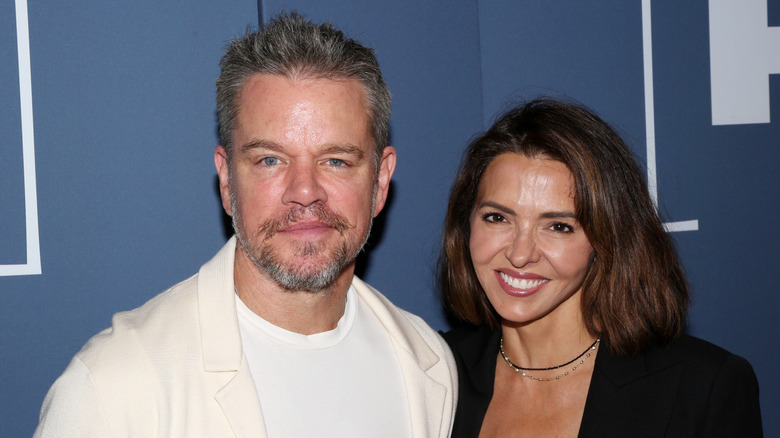 Matt Damon and Luciana Barroso at The Booth Theater in New York in April 2026