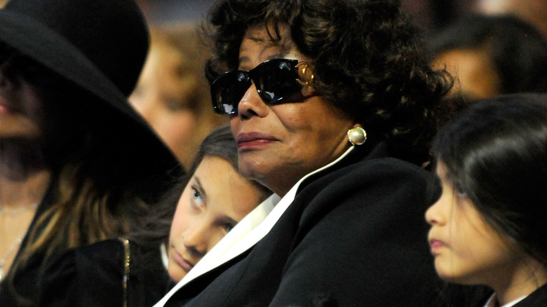 Young Paris Jackson with her grandmother, Katherine Jackson, at Michael Jackson's public memorial service