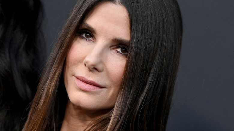 Close up of Sandra Bullock's face on the red carpet