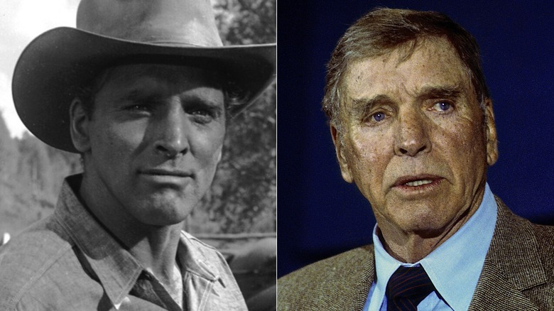 Burt Lancaster on set of a Western in 1955 and at a press conference in the 1980s