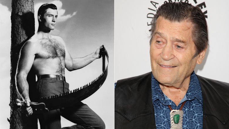 A split image of Clint Walker on Cheyenne and in 2012