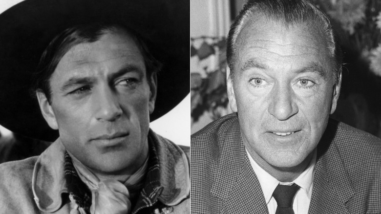 A split image of Gary Cooper in The Westerner, and decades later