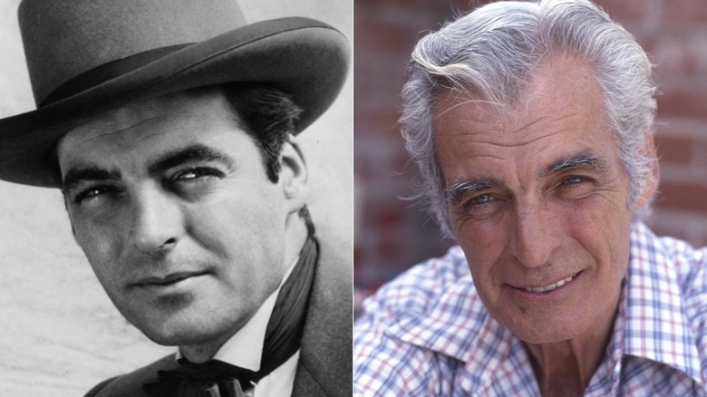 A split image of Rory Calhoun in 1954's River of No Return and in 1985