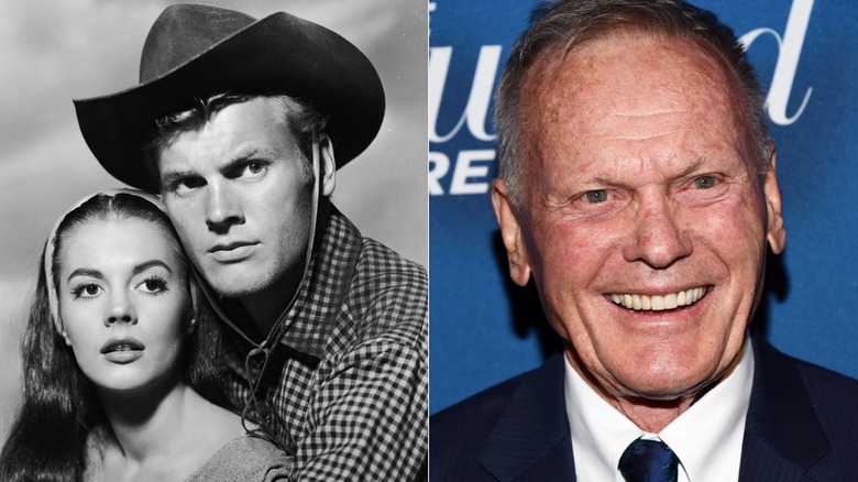 A split image of Tab Hunter and Natalie Wood in The Burning Hills, and Tab Hunter in 2016