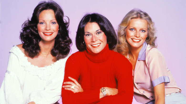 Jaclyn Smith, Kate Jackson, and Cheryl Ladd smiling