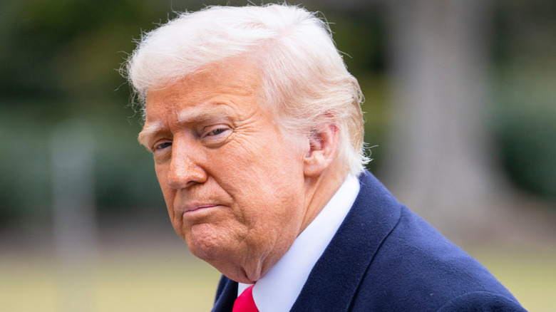 President Donald Trump arrives at the White House South Lawn on Marine One after his visit to CPAC on February 22, 2025 (2025)