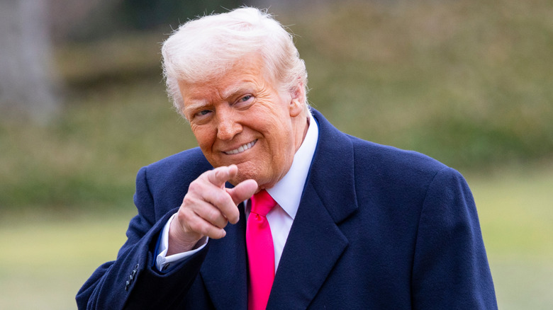 President Donald Trump arrives at the White House South Lawn on Marine One after his visit to CPAC on February 22, 2025 (2025)