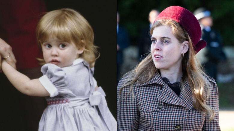 Princess Beatrice as a small child and more recently in 2025.
