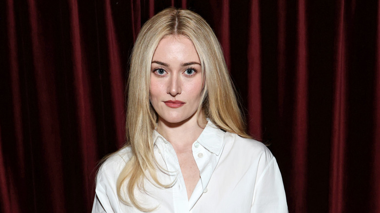 Sarah Pidgeon in a white button-down shirt