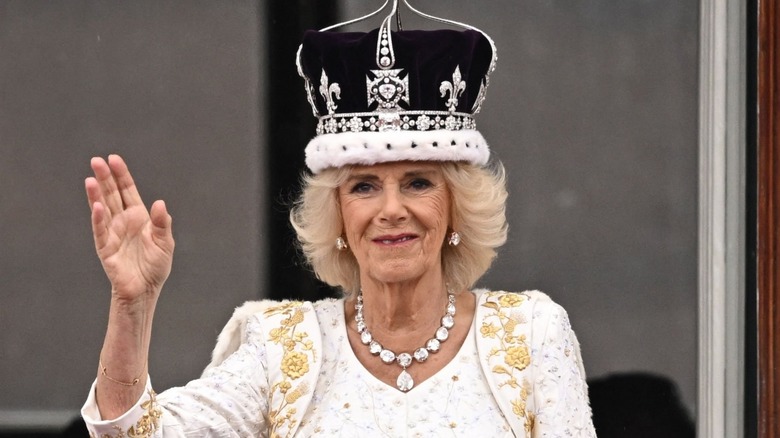 Camilla waving to the crowds