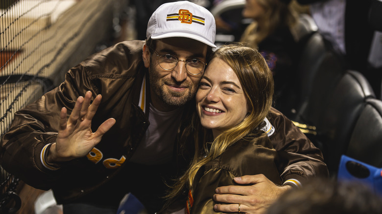 Dave McCary and Emma Stone at Citi Field in 2022