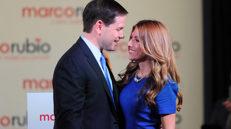 Marco Rubio hugging Jeanette Rubio on stage