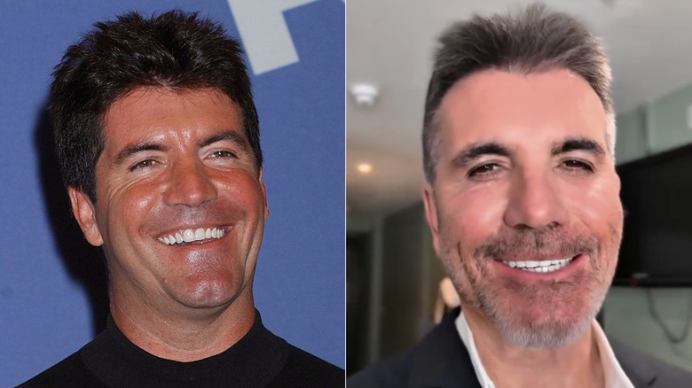 Side-by-side photos of Simon Cowell in 2002 and 2025
