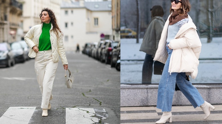 Two puffer jacket styling examples