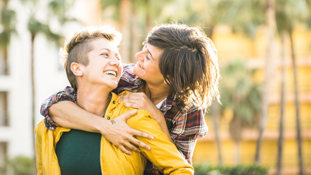 Two women hugging