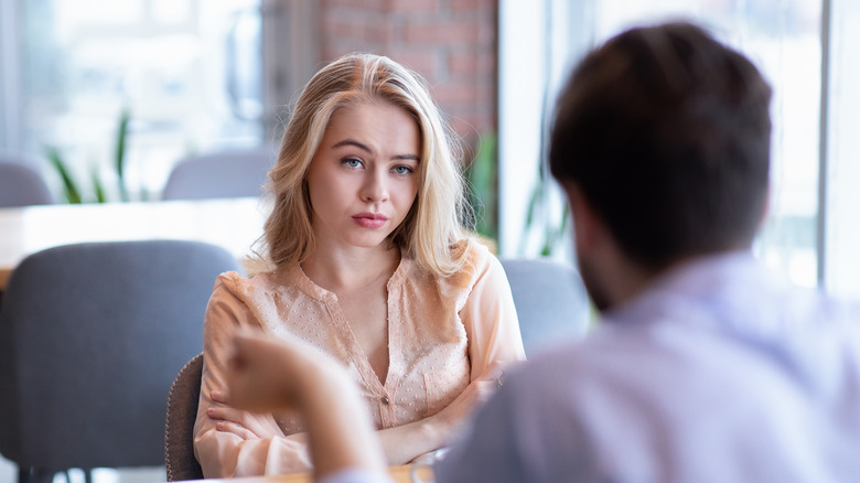 Woman unimpressed on a date