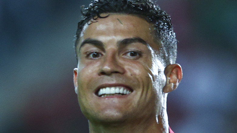 Christiano Ronaldo sweating and smiling
