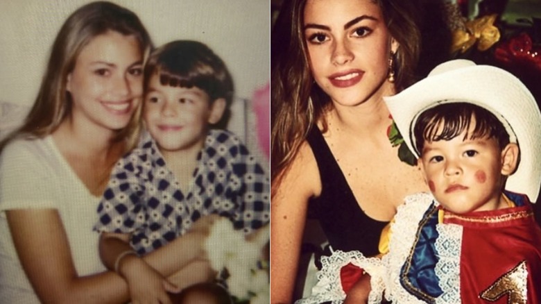 Split image of throwback photos of Sofía Vergara with son Manolo