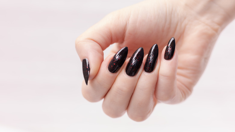 Luxury Black With Pink Glitter Gel Polished Press on Nail - Etsy