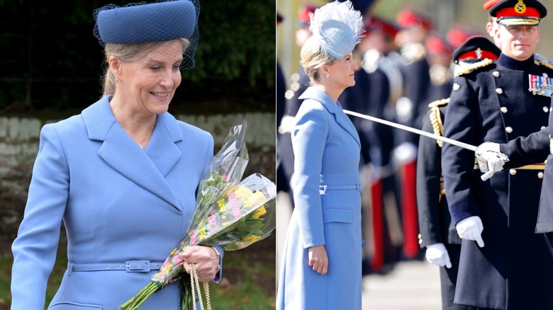 Split photo of Sophie, Duchess of Edinburgh, at Christmas 2024 versus the 2025 Sovereign's Parade