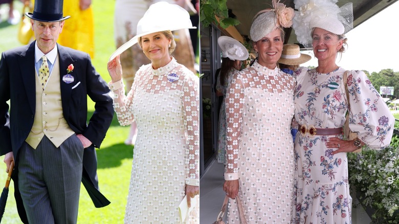 Split photo of Prince Edward and Duchess Sophie at Ascot 2024 versus Duchess Sophie and Fiona Howden at Ascot 2025