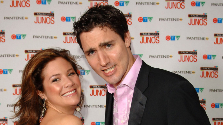 Sophie Grégoire Trudeau with Justin Trudeau making a funny face