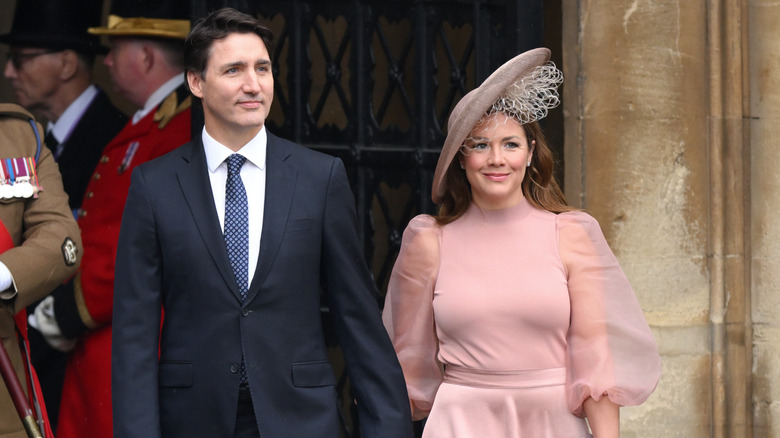 Sophie Grégoire and Justin Trudeau walking in their finery