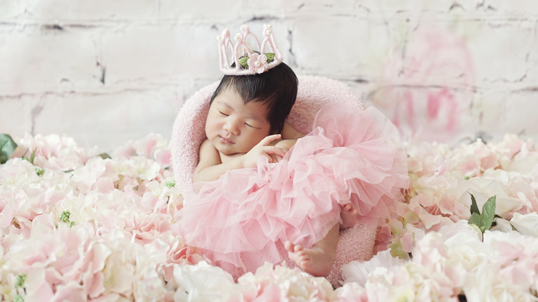 Baby girl wearing a tiara and a tutu