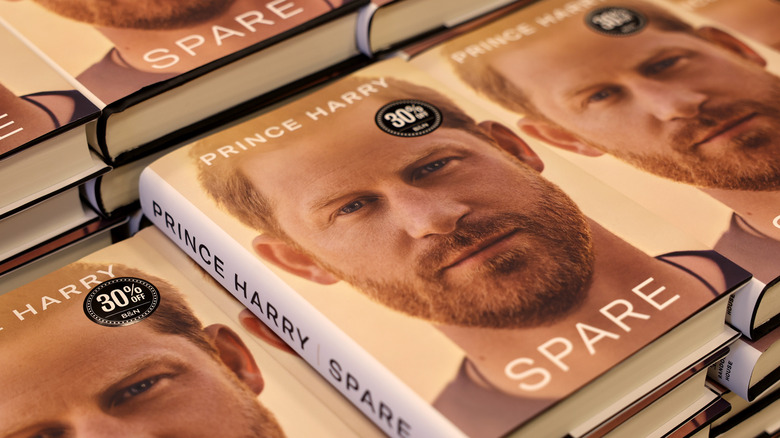 Stacks of "Spare" hardcover books