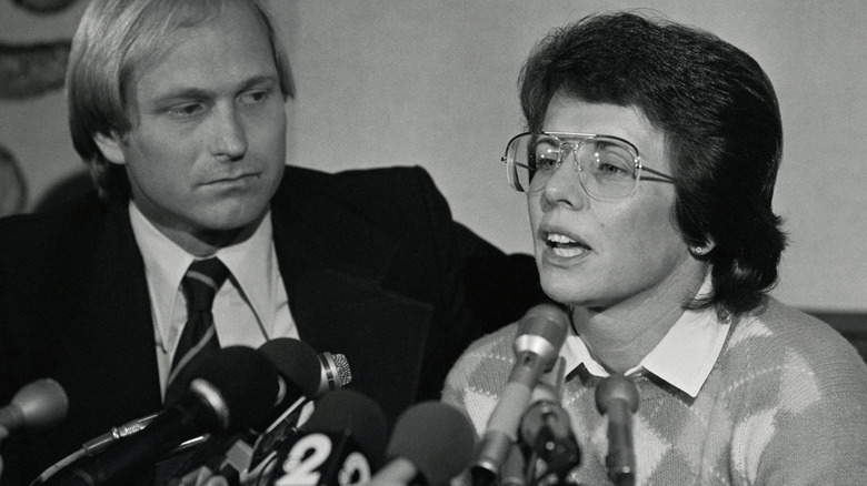 Billie Jean King during press conference in 1980s