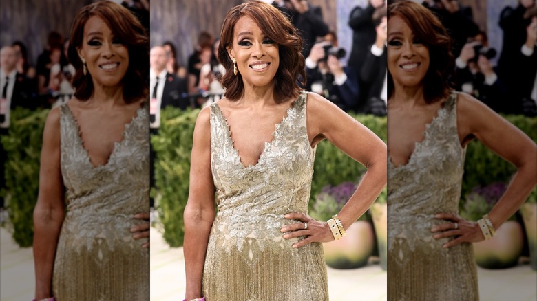Gayle King smiling with hand on hip at the 2026 Met Gala