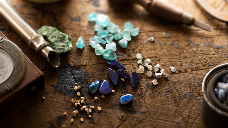 crystal stones on a table.