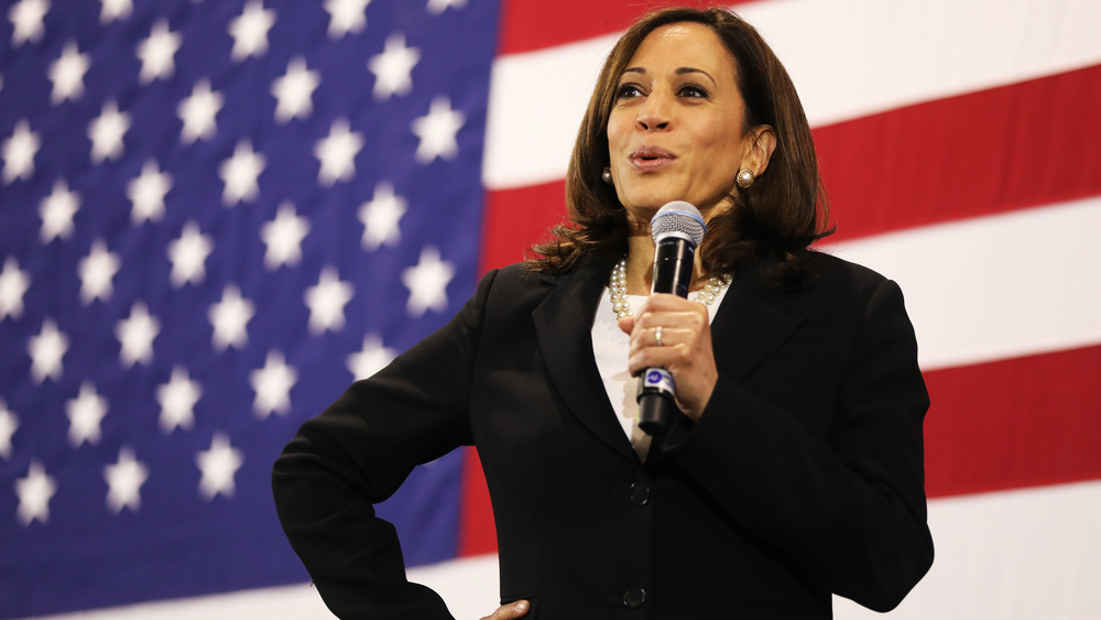 Kamala Harris speaks onstage at an event