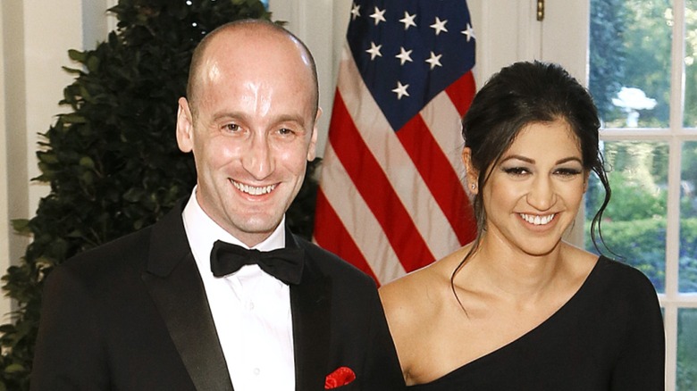 Stephen Miller and Katie Waldman arrive for a State Dinner at the White House (2019)