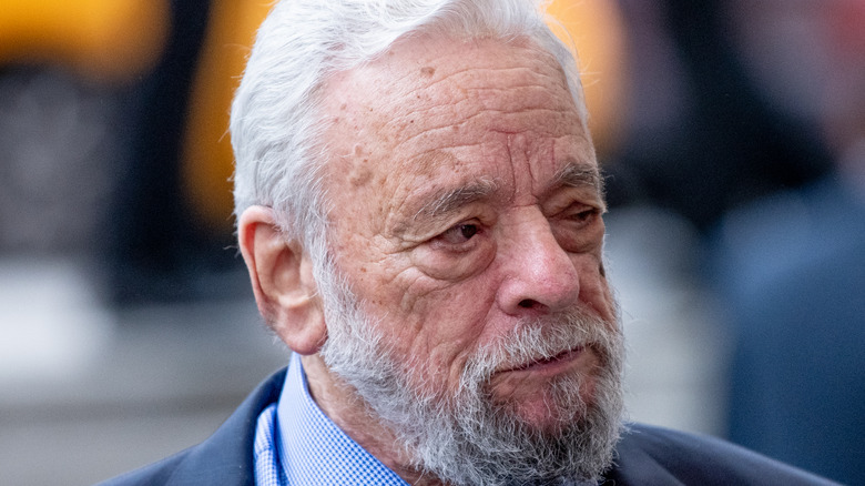 Stephen Sondheim in a blue-themed shirt and tie