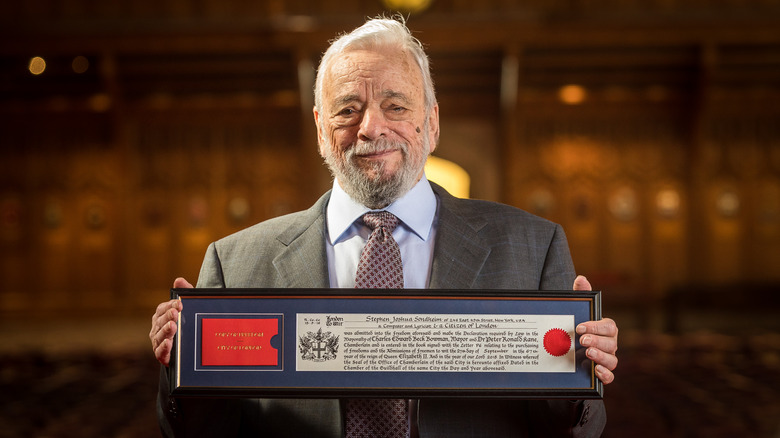 Stephen Sondheim at a podium 