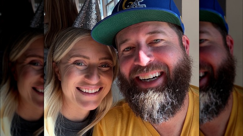 Selfie of Jasmine Roth and Brett Roth smiling, wearing hats