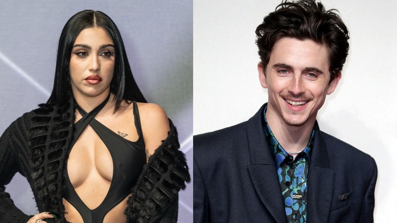 Split image of Lourdes Leon at the HM Mugler launch and Timothee Chalamet at the UK premiere of "A Complete Unknown"