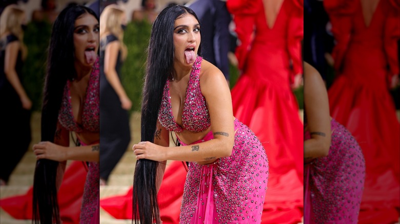 Lourdes Leon sticking her tongue out at the Met Gala