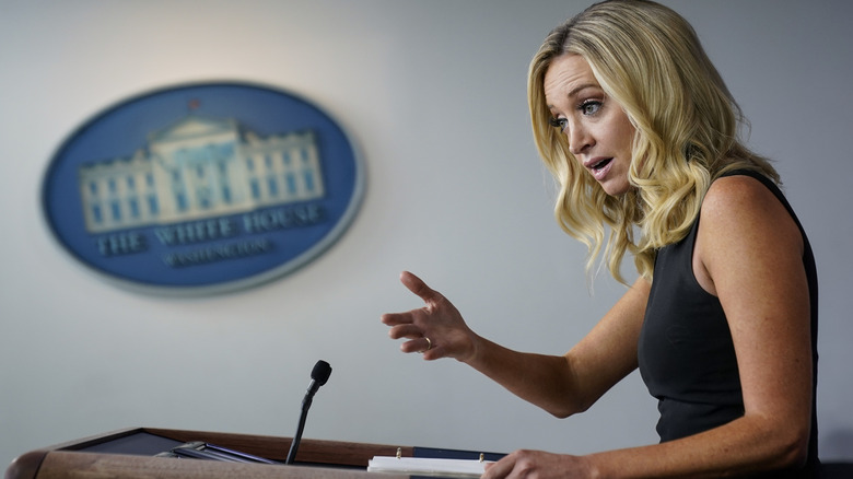 Kayleigh McEnany speaking to members of the press